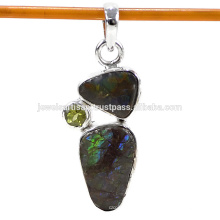 Designer Ammolite And Peridot Gemstone 925 Solid Silver Pendant Jewelry